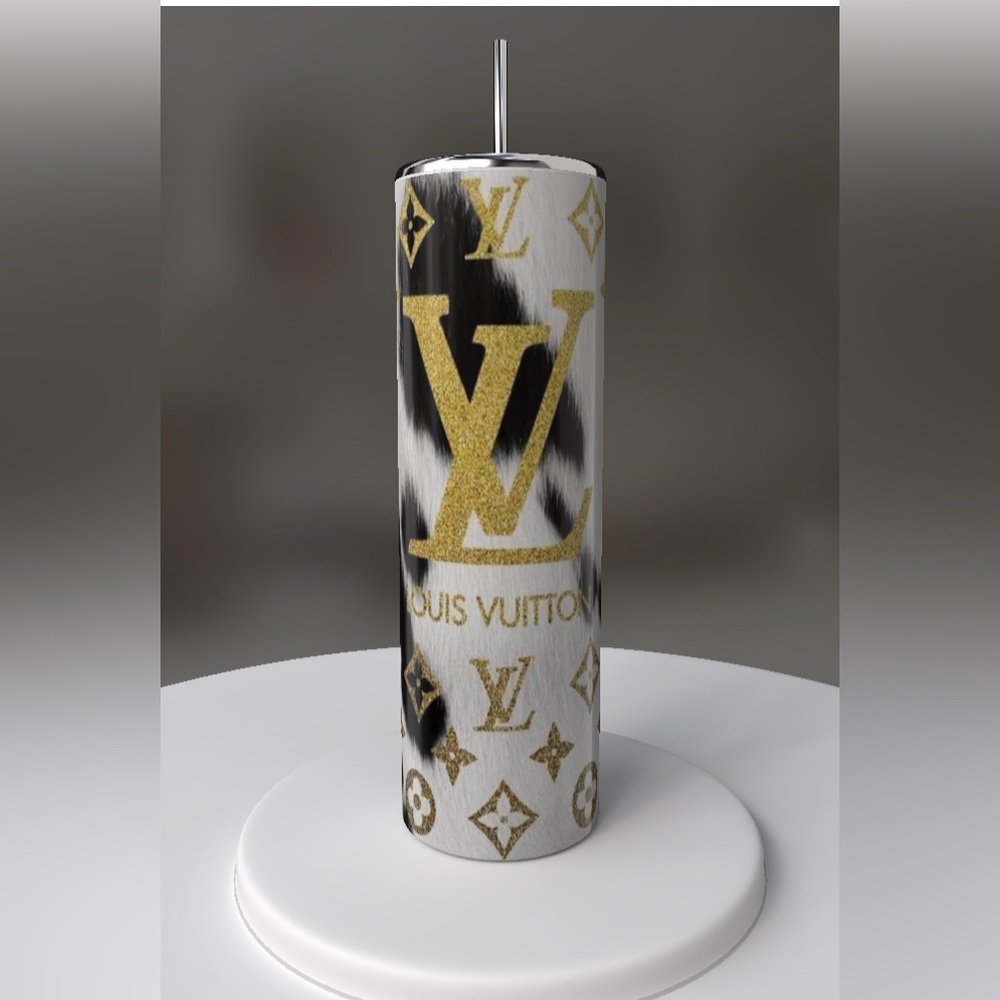 Black& white w/Gold lettering fur design  20 oz stainless steel Tumbler NWT